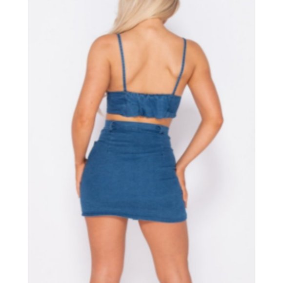 Stretch Denim Crop Top & Skirt Set - Picture 3 of 14